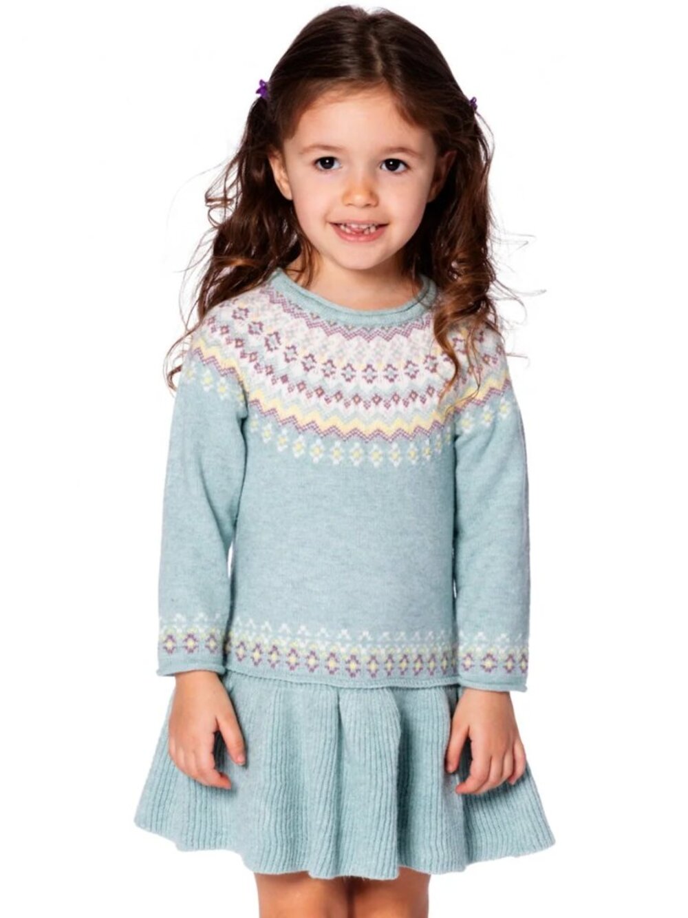 Deux par Deux Baby Girl Jacquard Sweater Dress with Ribbed Skirt Jade Green NWT